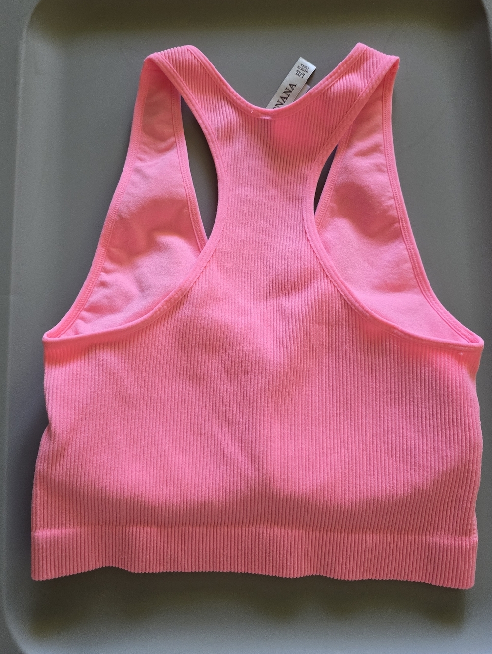 ZENANA Coral Ribbed Racerback Brami V Neck Tank Crop Top L/XL Padded NWOT - Picture 2 of 3